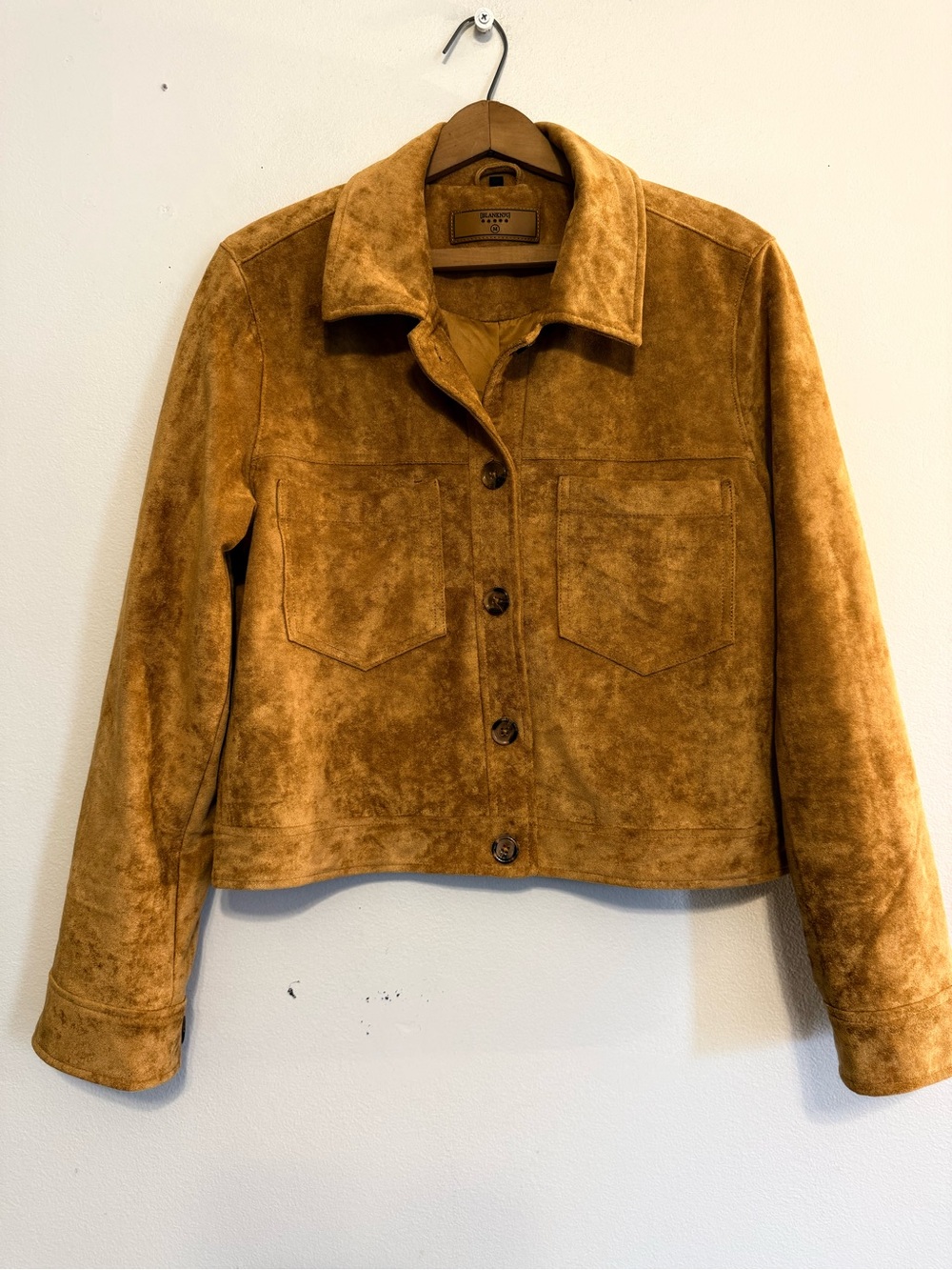 BLANK NYC Womens Faux Suede Trucker Jacket Crop Brown Grunge Country Medium - Picture 2 of 8